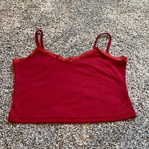 contrast lace ribbed crop cami